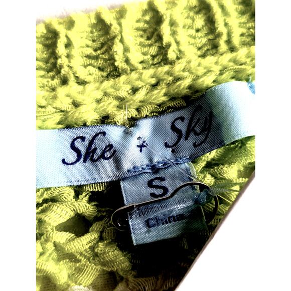 She & Sky Sz2 Oversized open weave sweater neon lime+white NWTbust 60"length 21" - Picture 2 of 10
